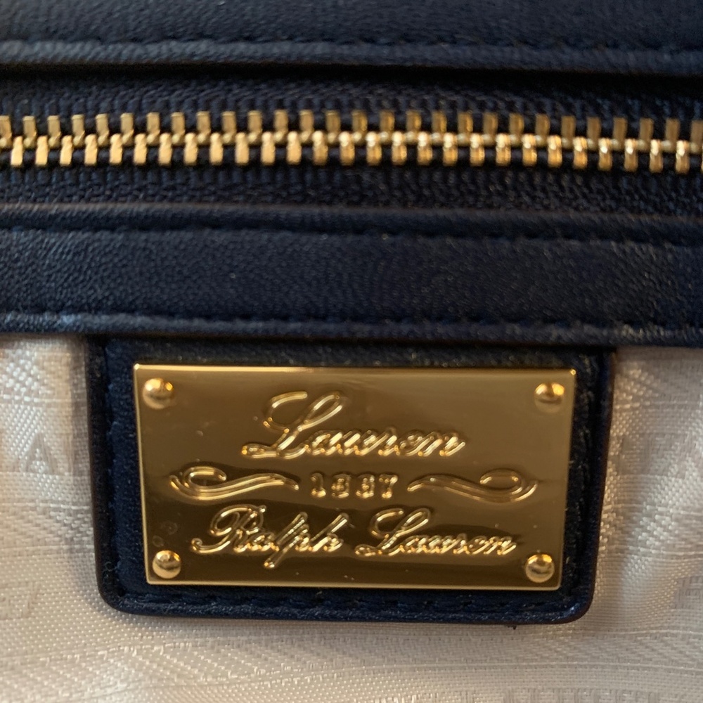 Ralph Lauren Navy Leather Satchel with Gold Hardware - Picture 7 of 16
